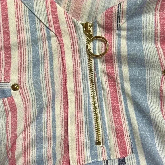 Flower & Feather Womens Striped Zip Short Sleeve Top Tshirt Size 3XL NWT - Picture 5 of 9